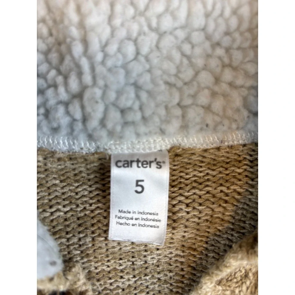 Carters Boys Sweater Size 5 Beige Knit Sherpa Collar Button Up‎ Pullover